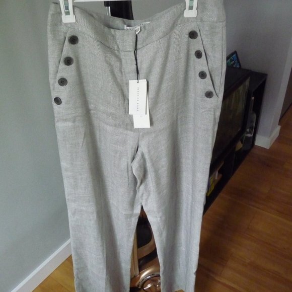 Veronica Beard Pants - VERONICA BEARD NEW TULI  LINEN HIGH RISE FRONT BUTTONS GREY PANTS SIZE 12
